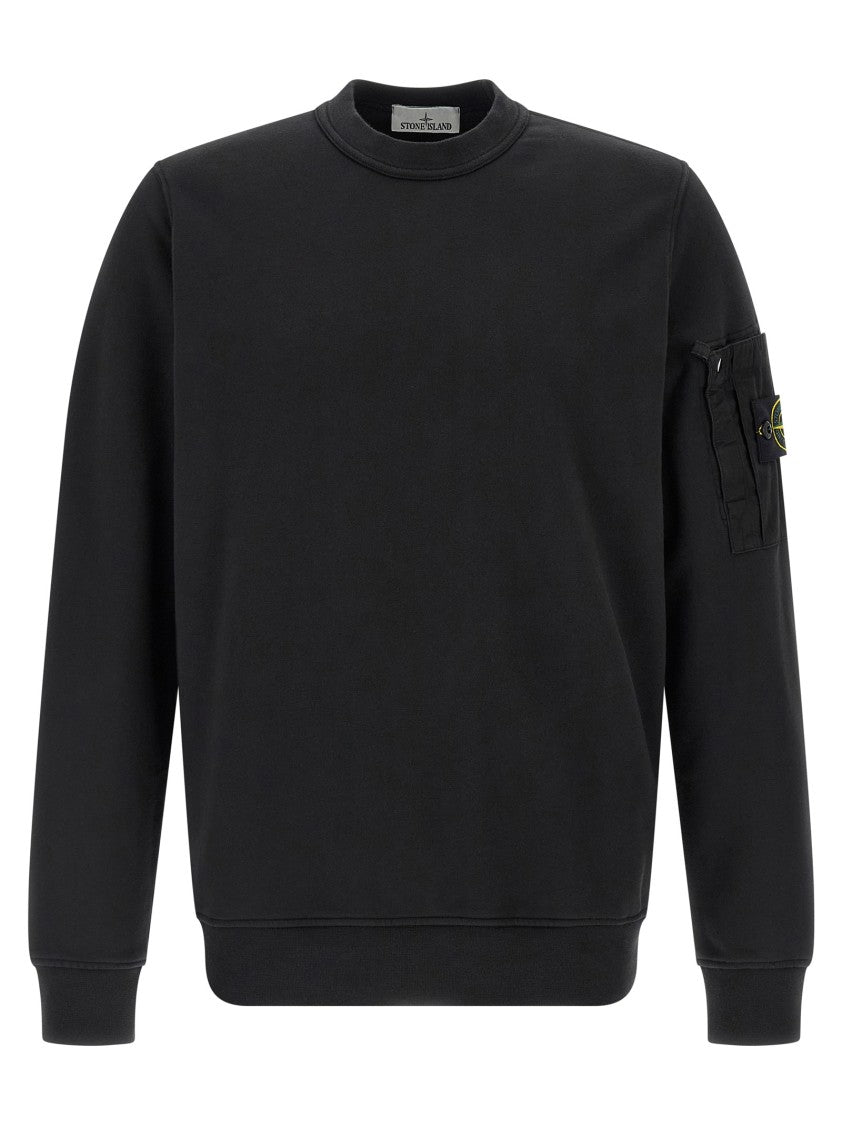 Stone Island Intermediate Weight Black Cotton Sweatshirt With Logo Badge