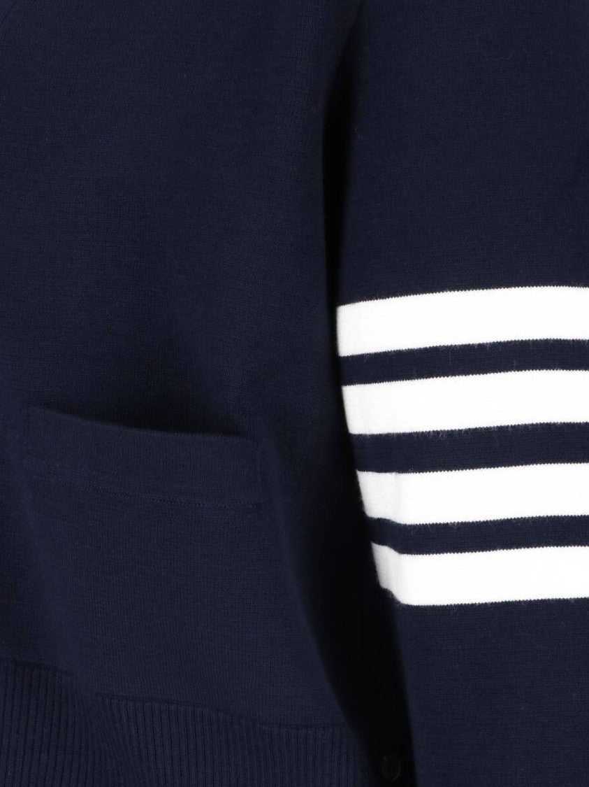 Thom Browne Cropped Cardigan Sweater With V-Neck And Striped Accents