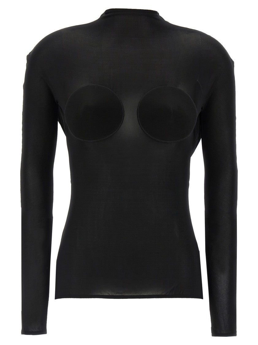 Jean Paul Gaultier Semi-Transparent Black Jersey Cone Sweater With Draped Back Neckline