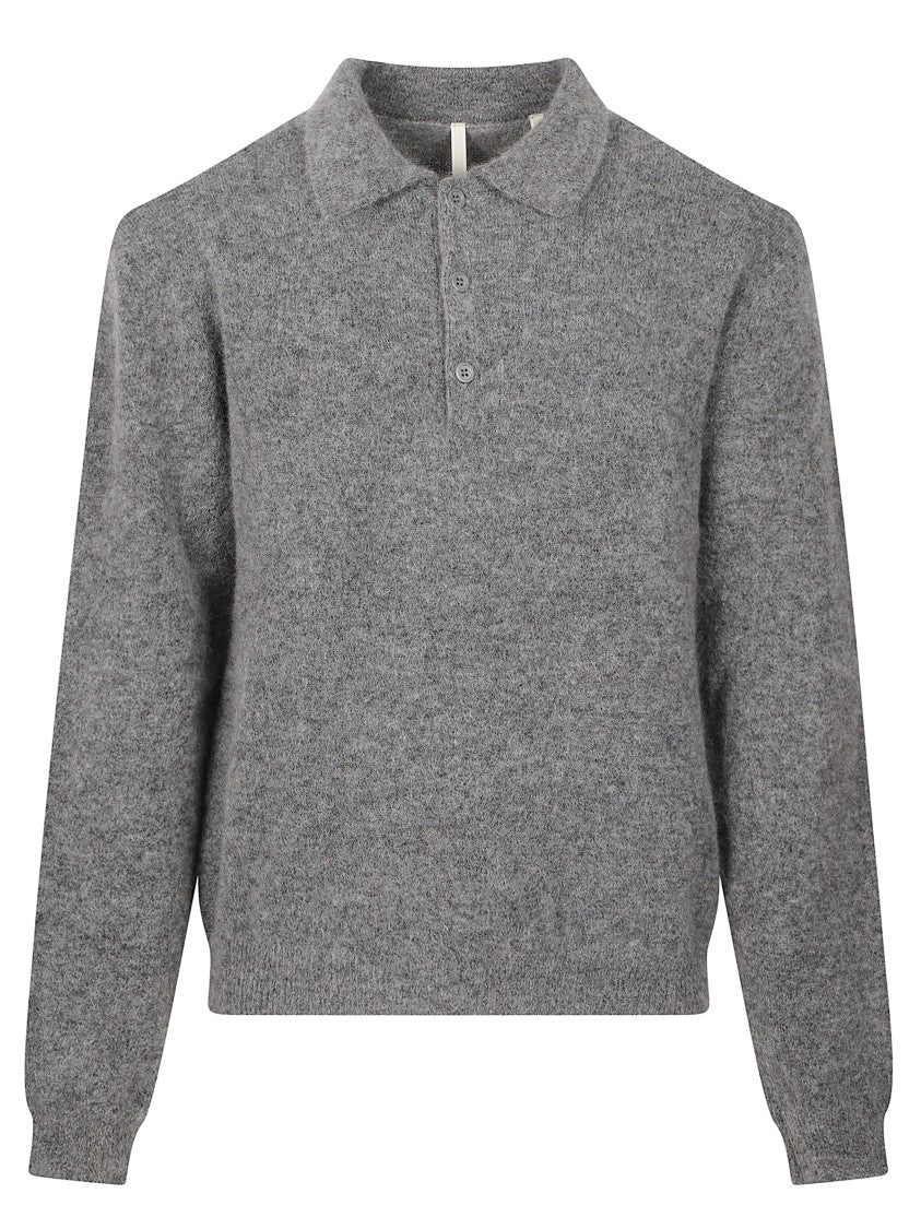 Sunflower Textured Grey Wool Sweater With Three-Button Placket