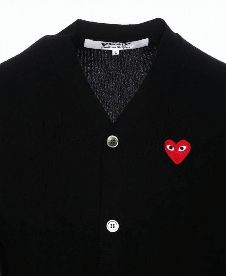 Comme Des Garçons V-Neck Wool Cardigan With Distinctive Heart Emblem