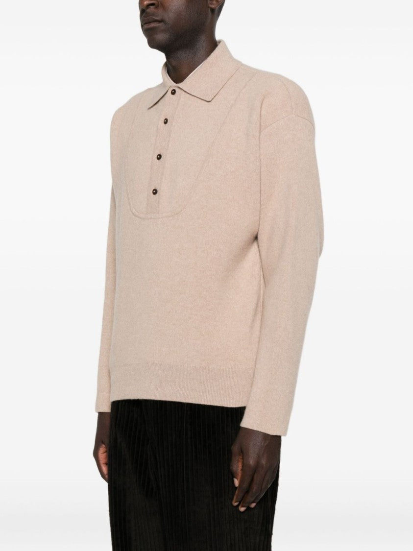 Jacquemus Beige Polo Neck Wool Cashmere Sweater