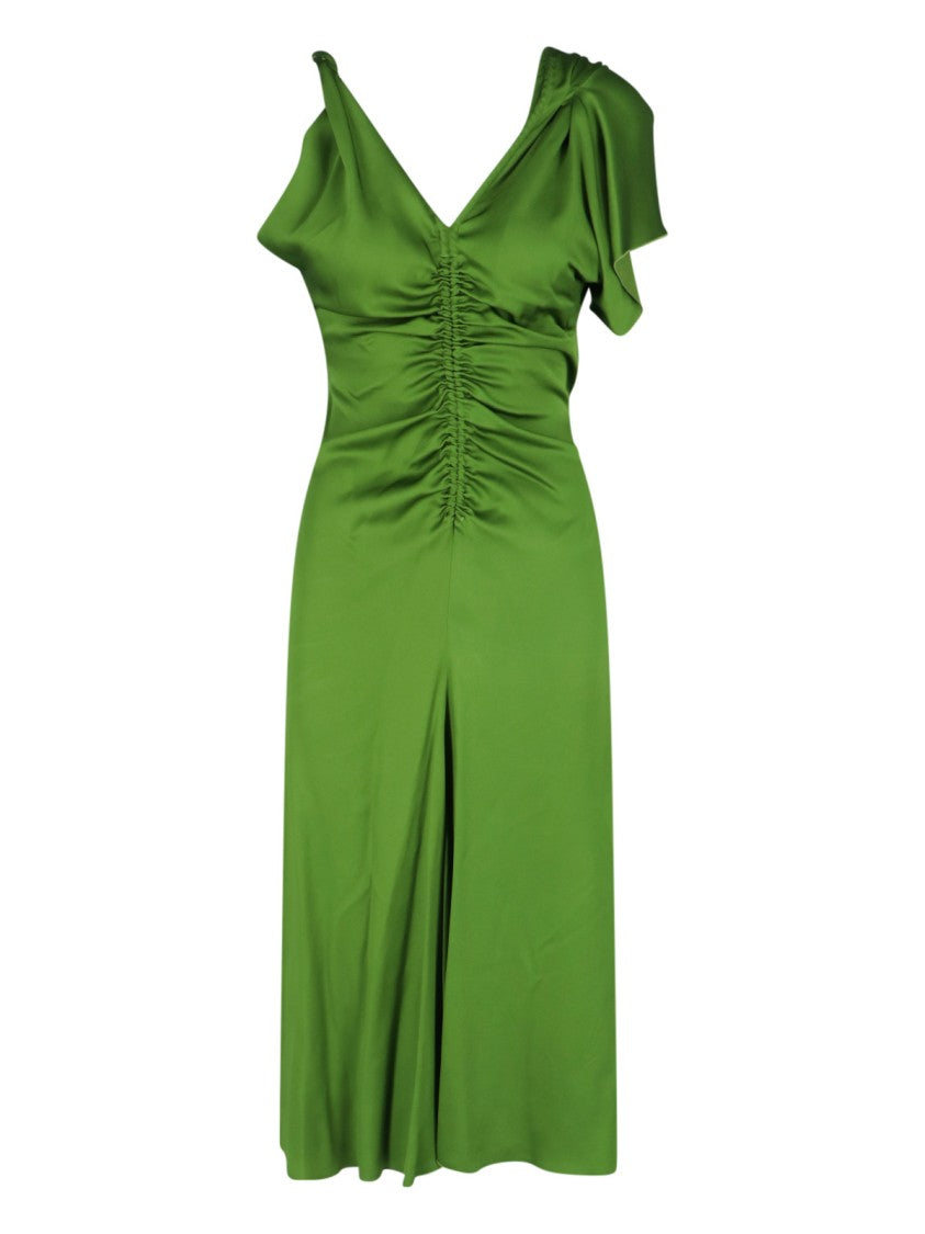 Victoria Beckham Asymmetrical Green Dress With V-Neckline