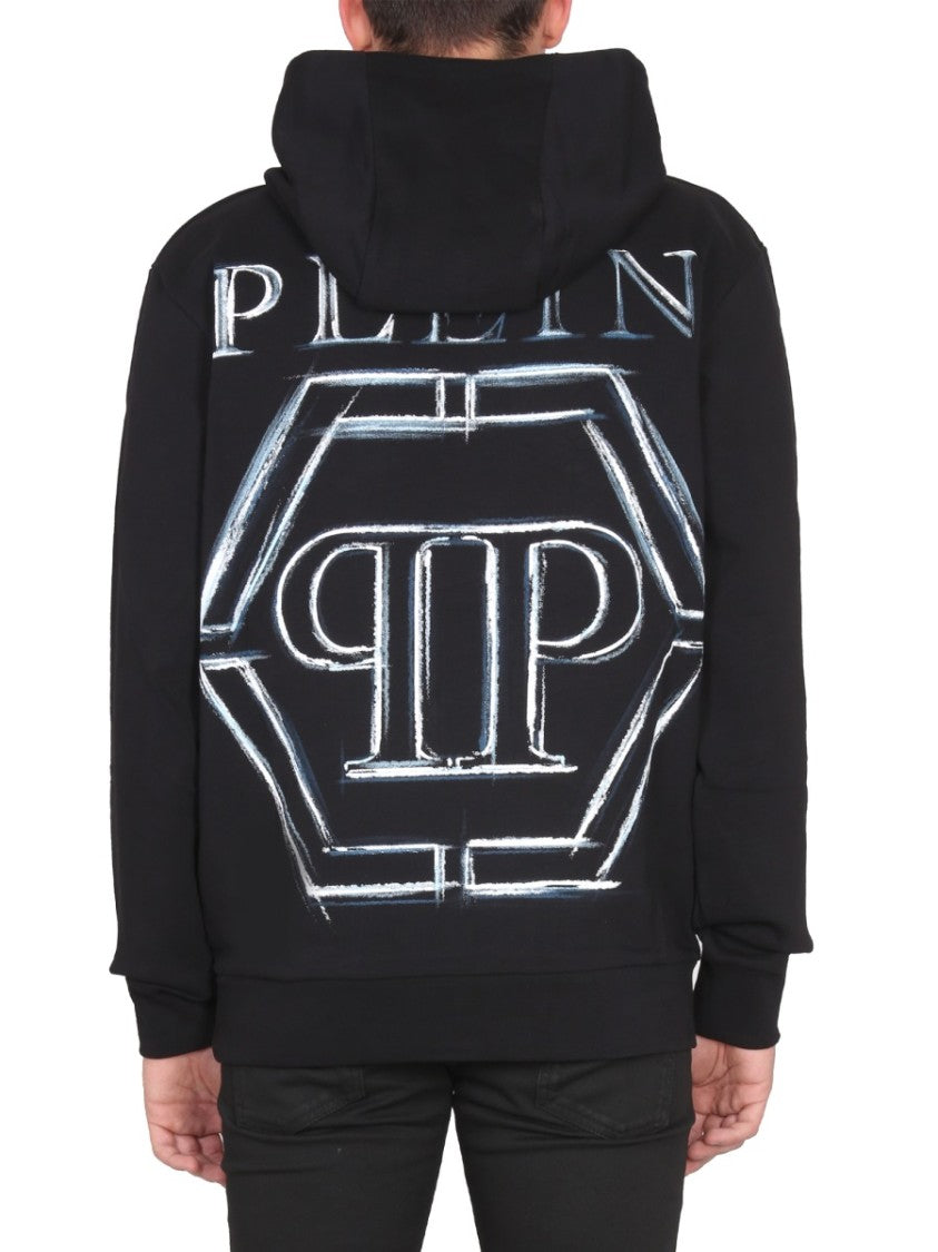 Philipp Plein Black Graphic Hoodie With Hooded Neckline