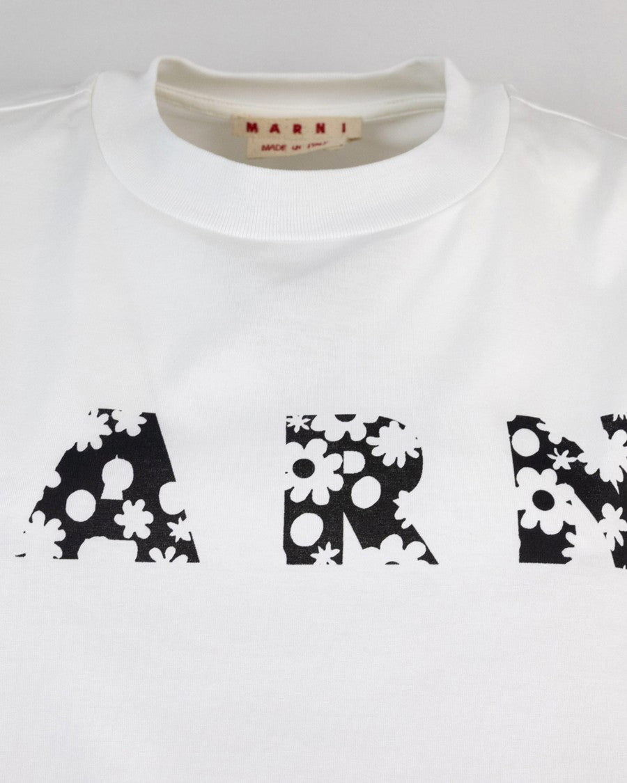 Marni White T-Shirt With Pop Fields Logo - Black