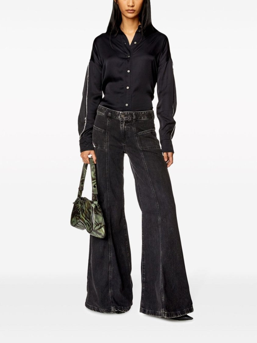 Diesel Dark Grey Washed Cotton Wide-Leg Jeans