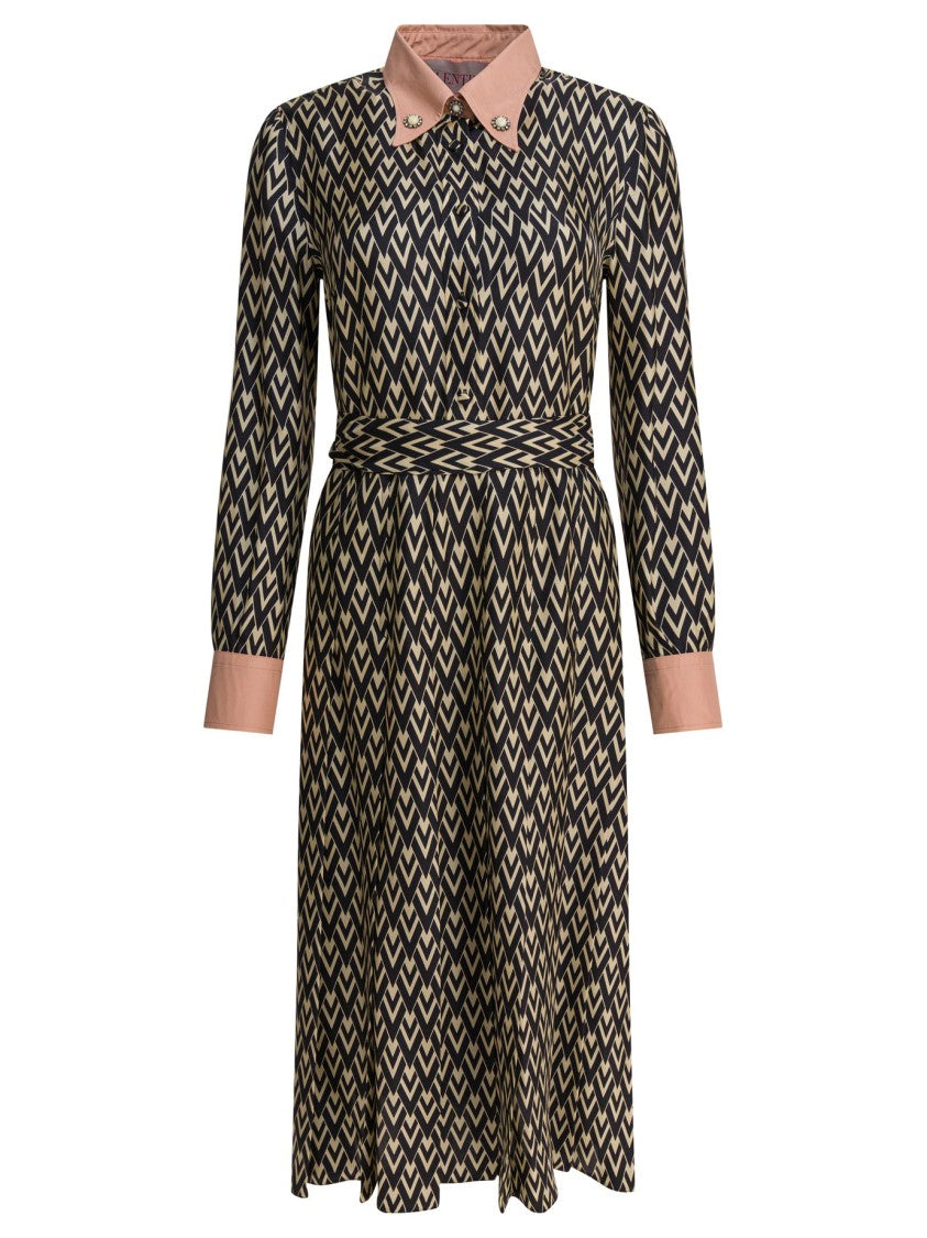 Valentino Silk Dress With Geometric Zigzag Pattern