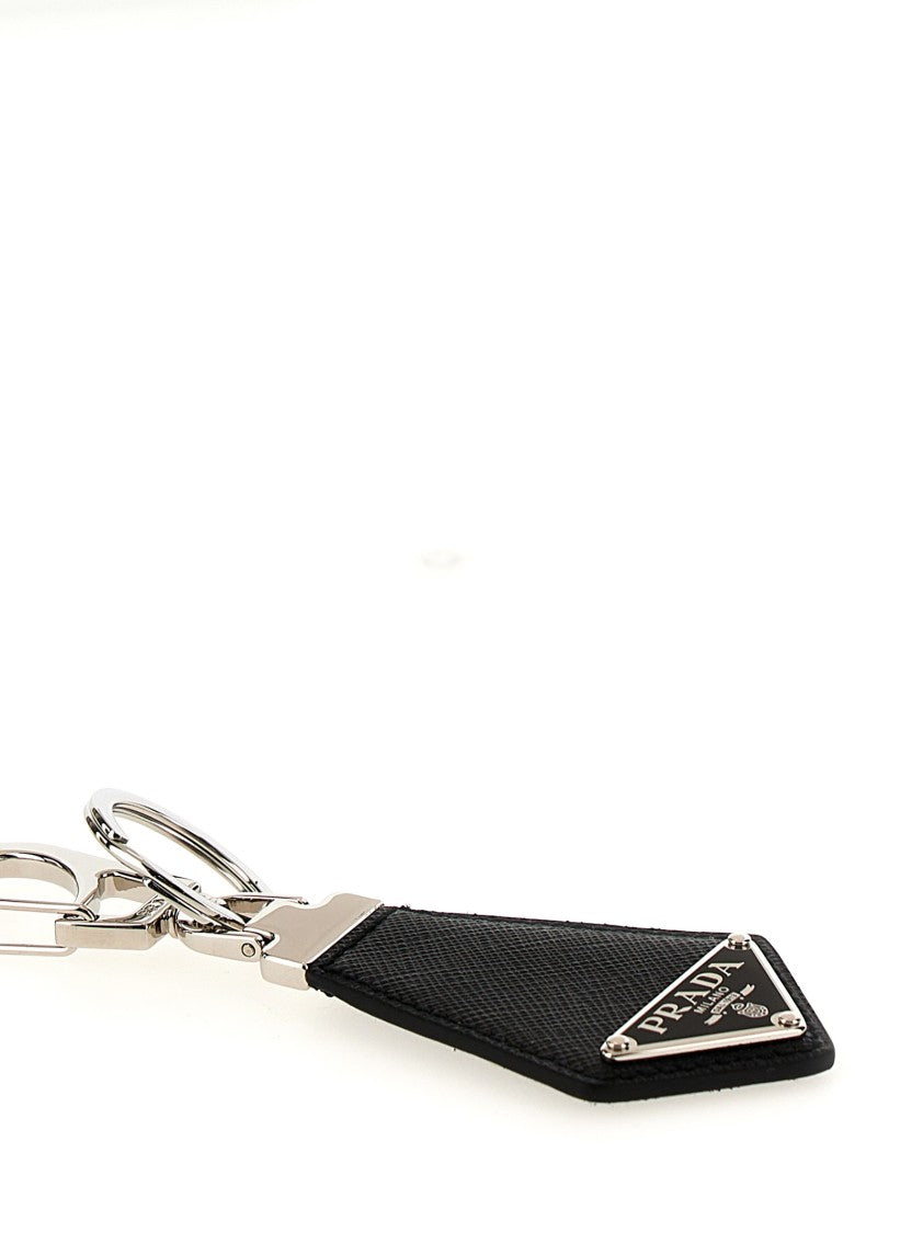 Prada Saffiano Leather Keyring With Geometric Enamelled Logo