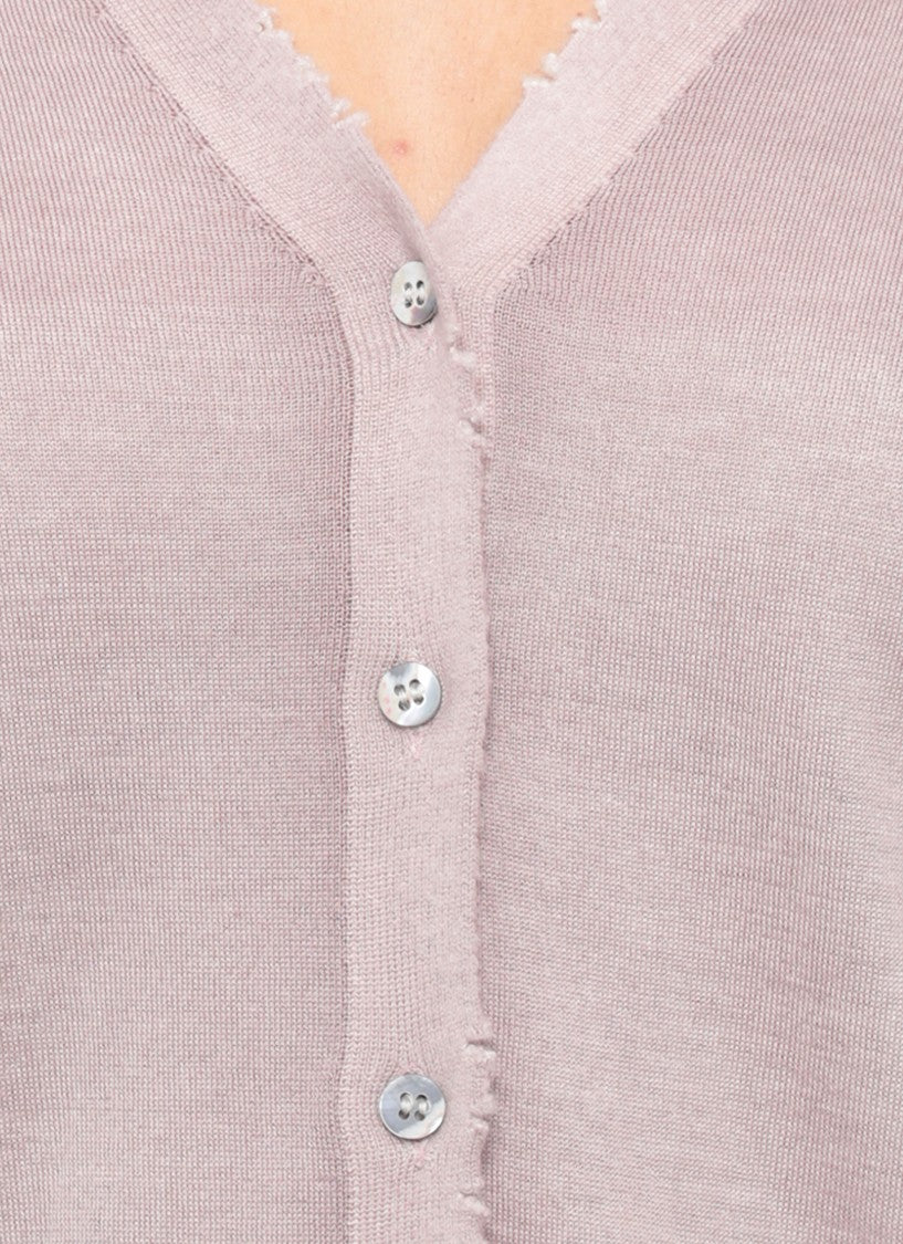 Avant Toi Purple Ribbed Trims Cashmere-Silk Cardigan