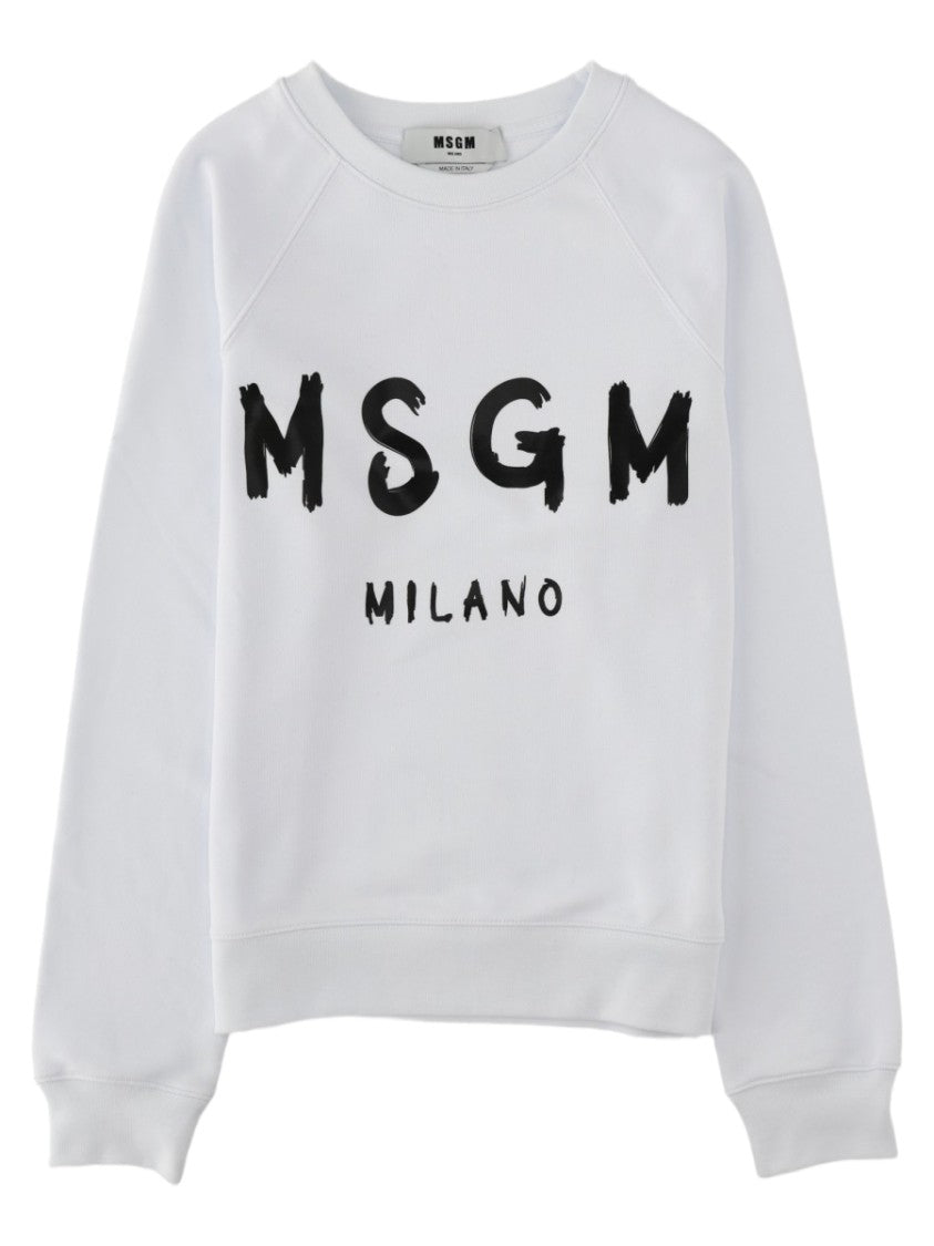 Msgm White Crew Neck Graphic Cotton Sweatshirt
