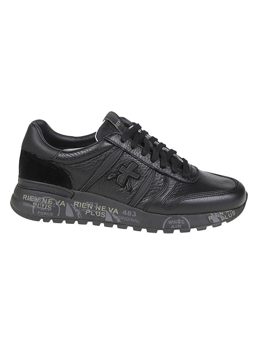 Premiata Black Lander Textured-Panel Calfskin Sneakers