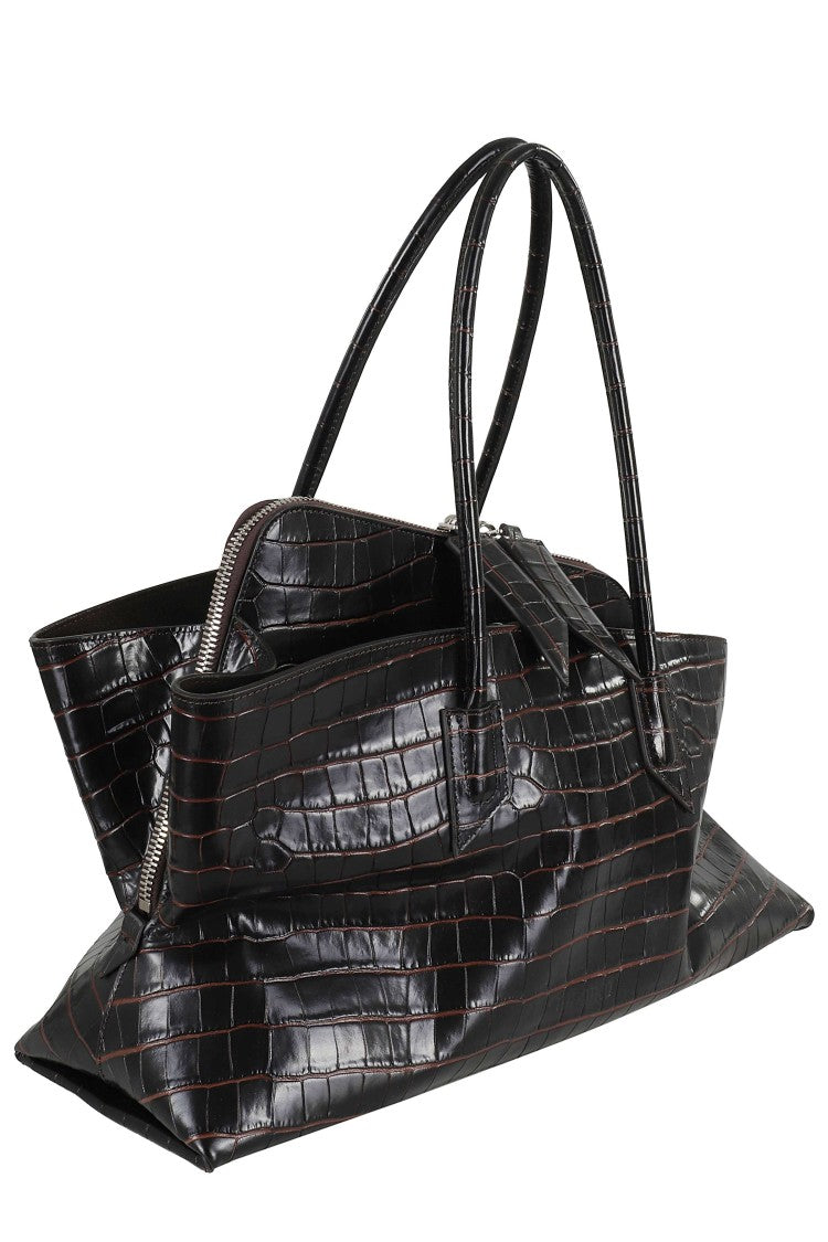 The Attico Coffee La Passeggiata Medium Crocodile-Effect Leather Tote Bag