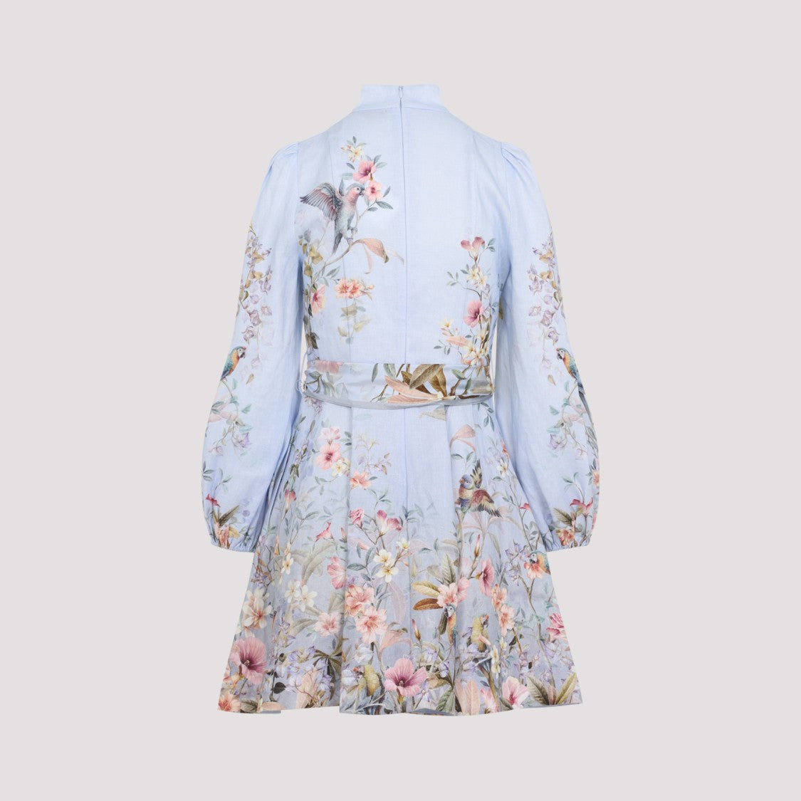Zimmermann Light Blue Linen Dress With High Neckline