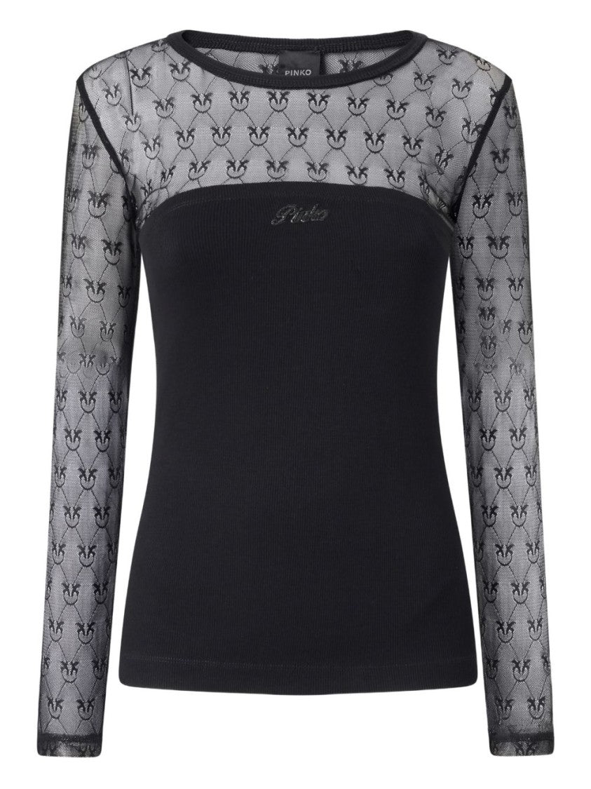 Pinko Fitted Long-Sleeve T-Shirt With Sheer Mesh Sleeves