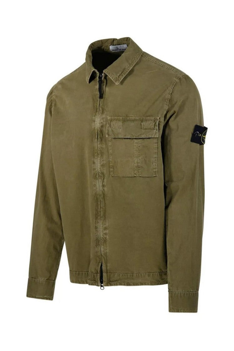 Stone Island Olive Green Side Badge Cotton-Blend Overshirt