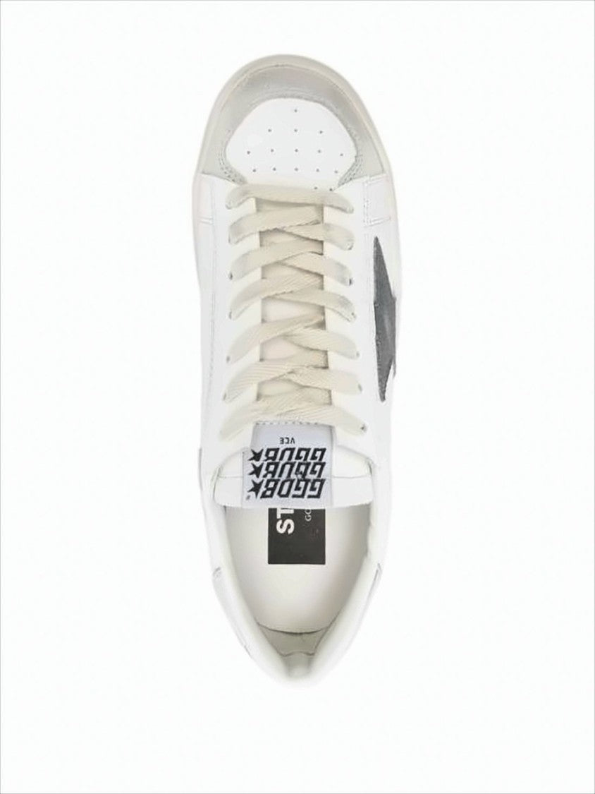 Golden Goose Distressed White Leather Low-Top Sneakers With Prominent Star Detail