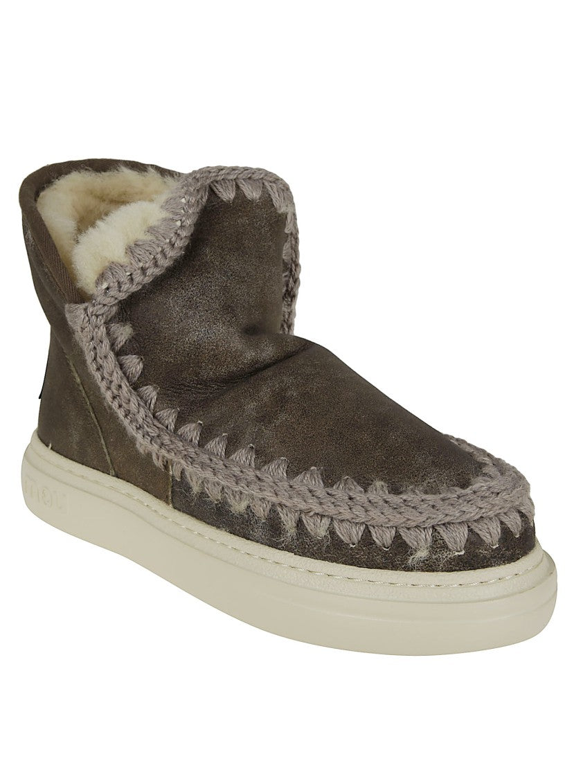 Mou Textured Suede-Like Ankle Boots With Plush Interior