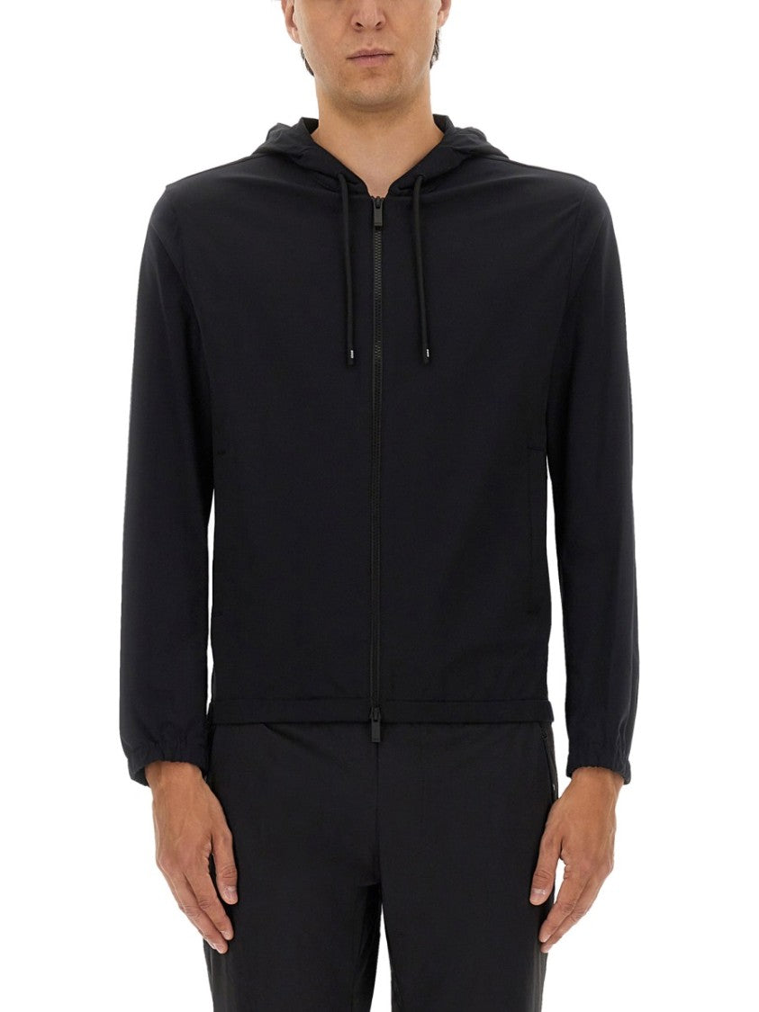 Boss Minimalist Hooded Jacket With Zip Front And Elastic Cuffs