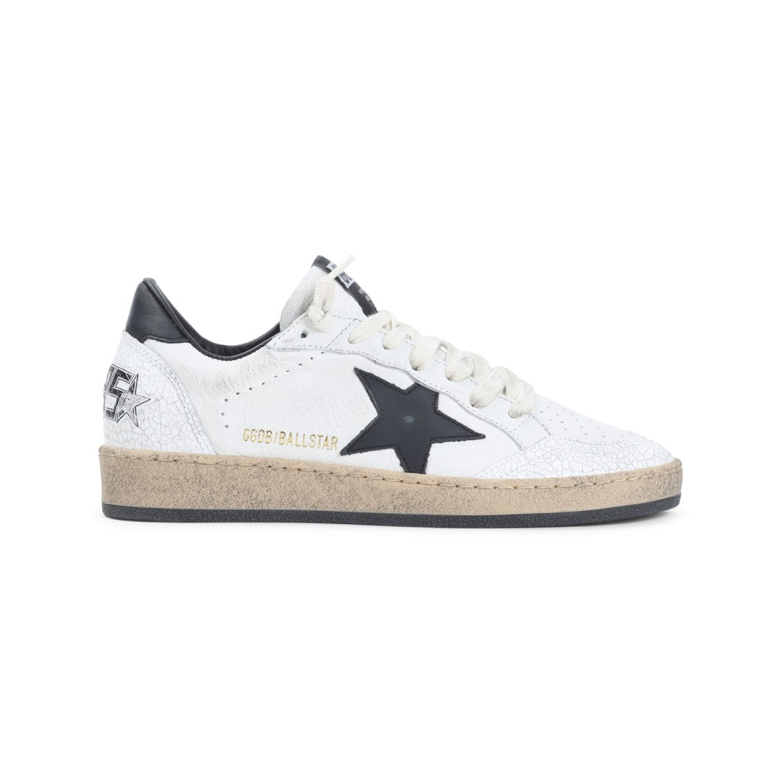 Golden Goose Textured White Leather Low-Top Sneakers With Black Star Detail