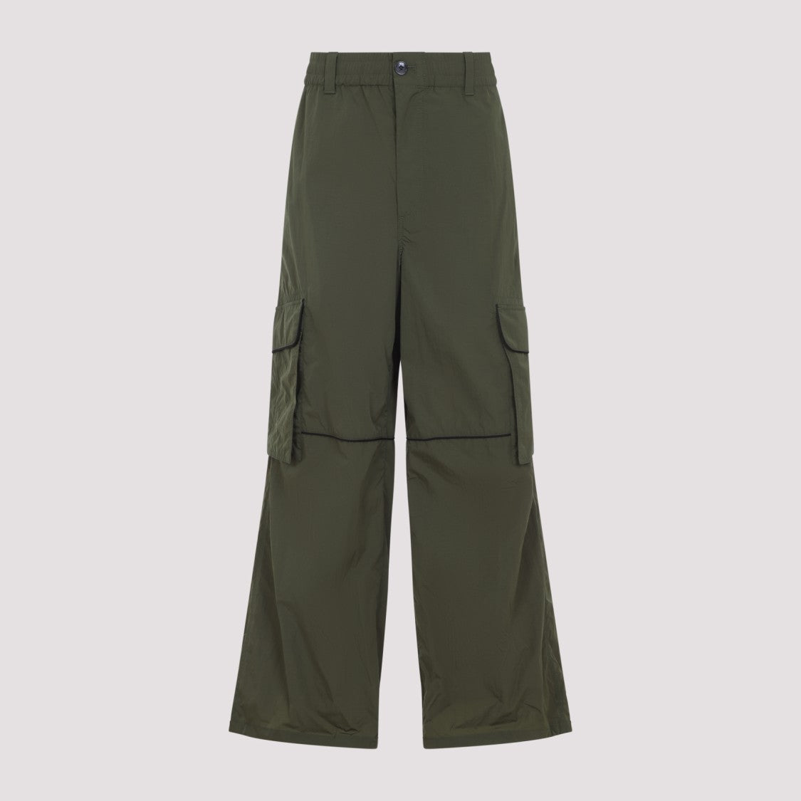 Marni Green Nylon Cargo Pants With Concealed Drawstrings