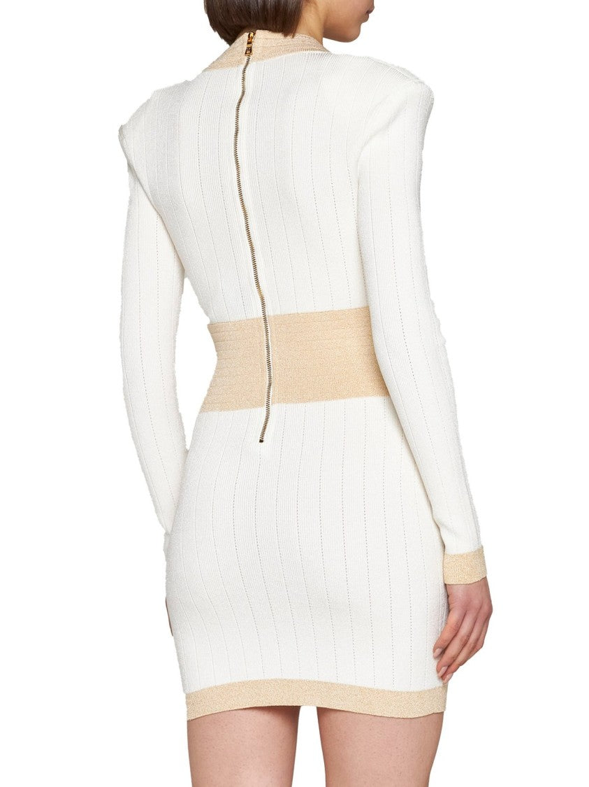 Balmain V Neck Golden Edge Knit Dress