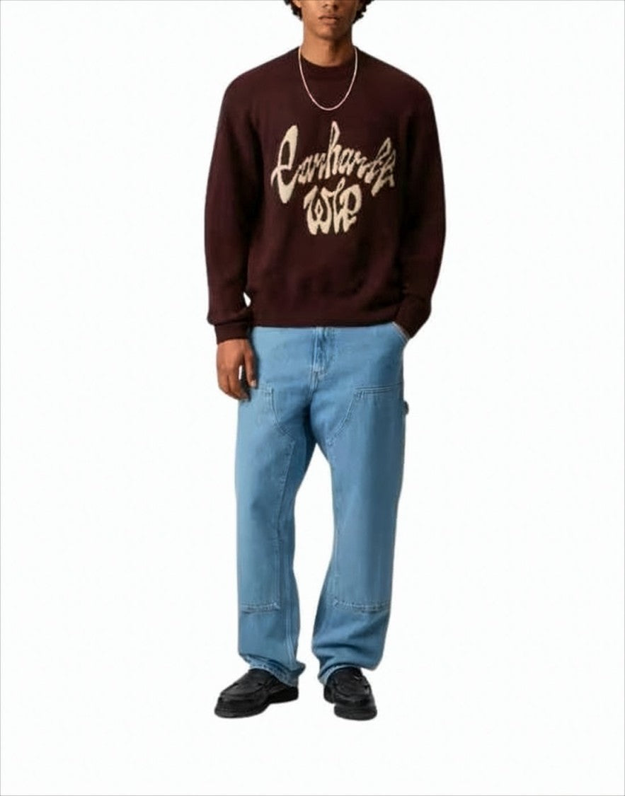 Carhartt Wip Cream Script Logo Knit Sweater In Rich Burgundy