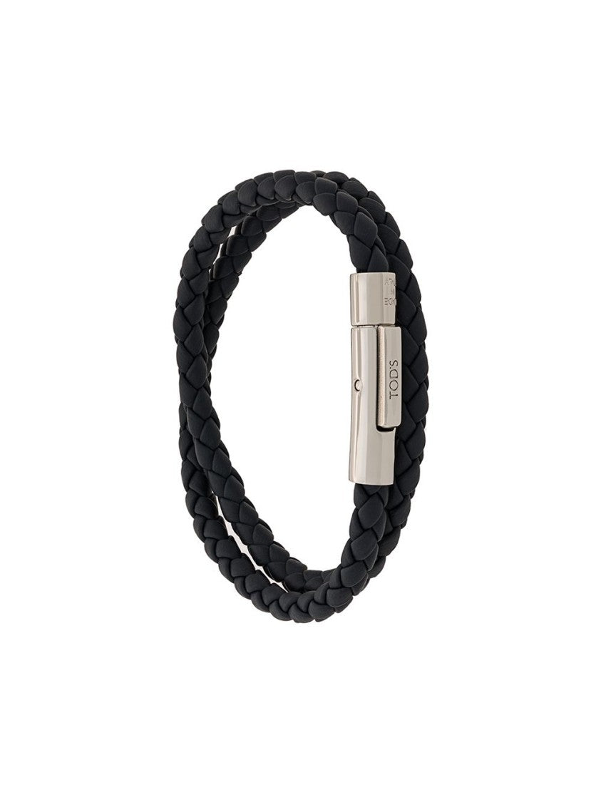 Tod's Braided Black Bracelet With Sleek Metallic Clasp