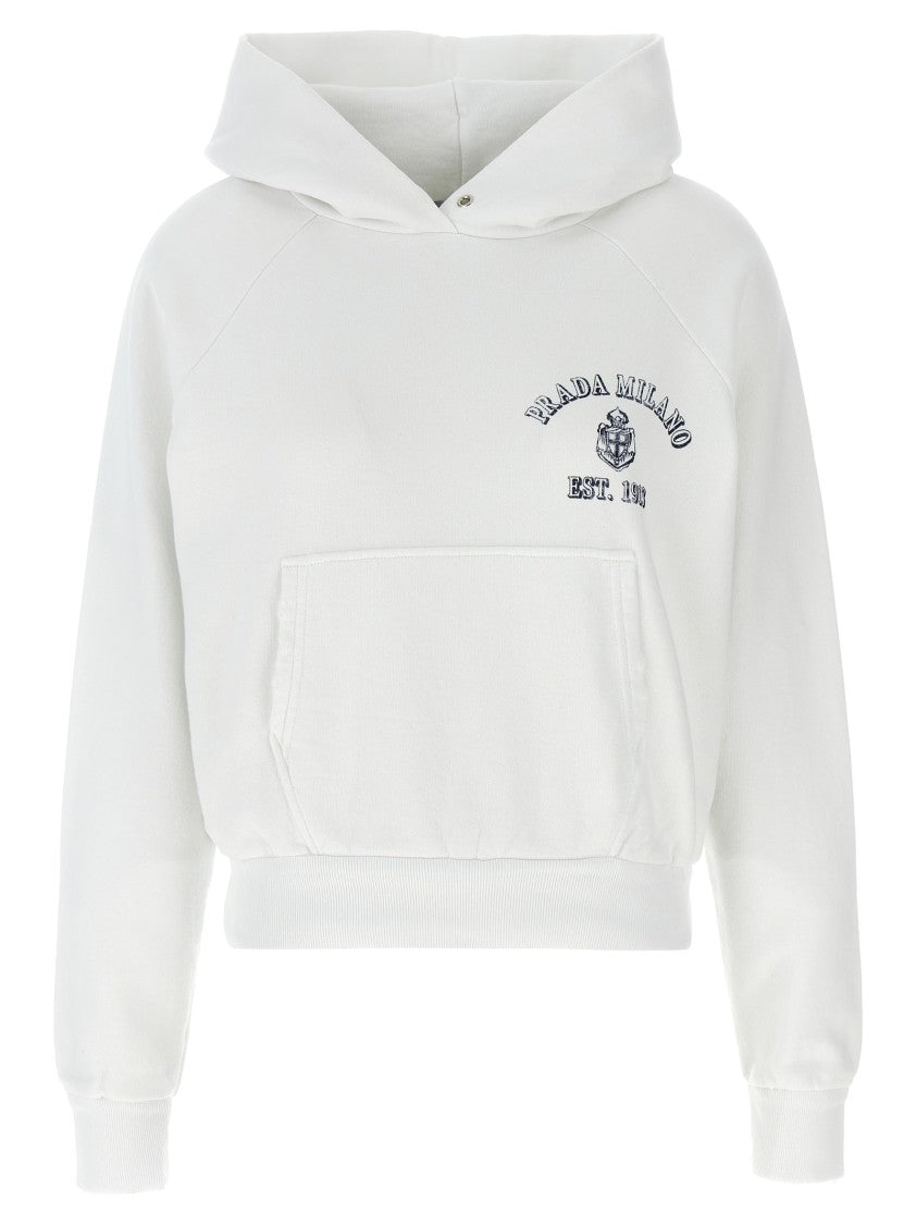 Prada Gauze Cotton Hoodie With Vintage Effect And Logo Details