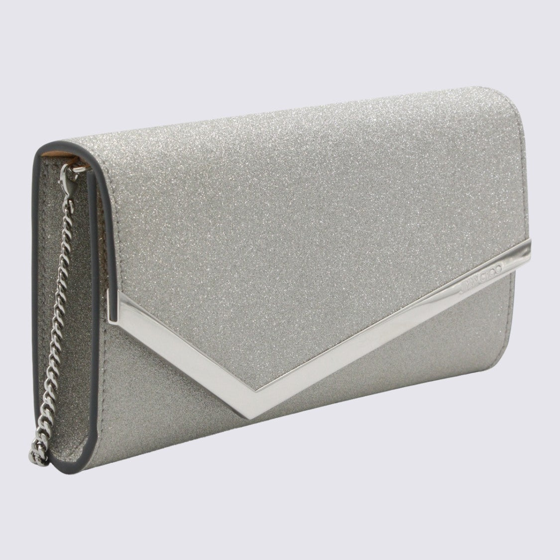 Jimmy Choo Rectangular Silver Bag With Metallic V-Shape Accent