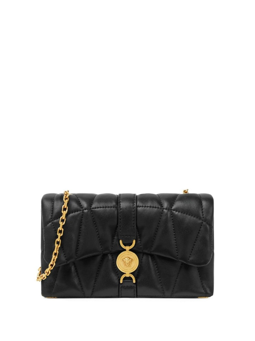 Versace Quilted Black Lambskin Foldover Bag