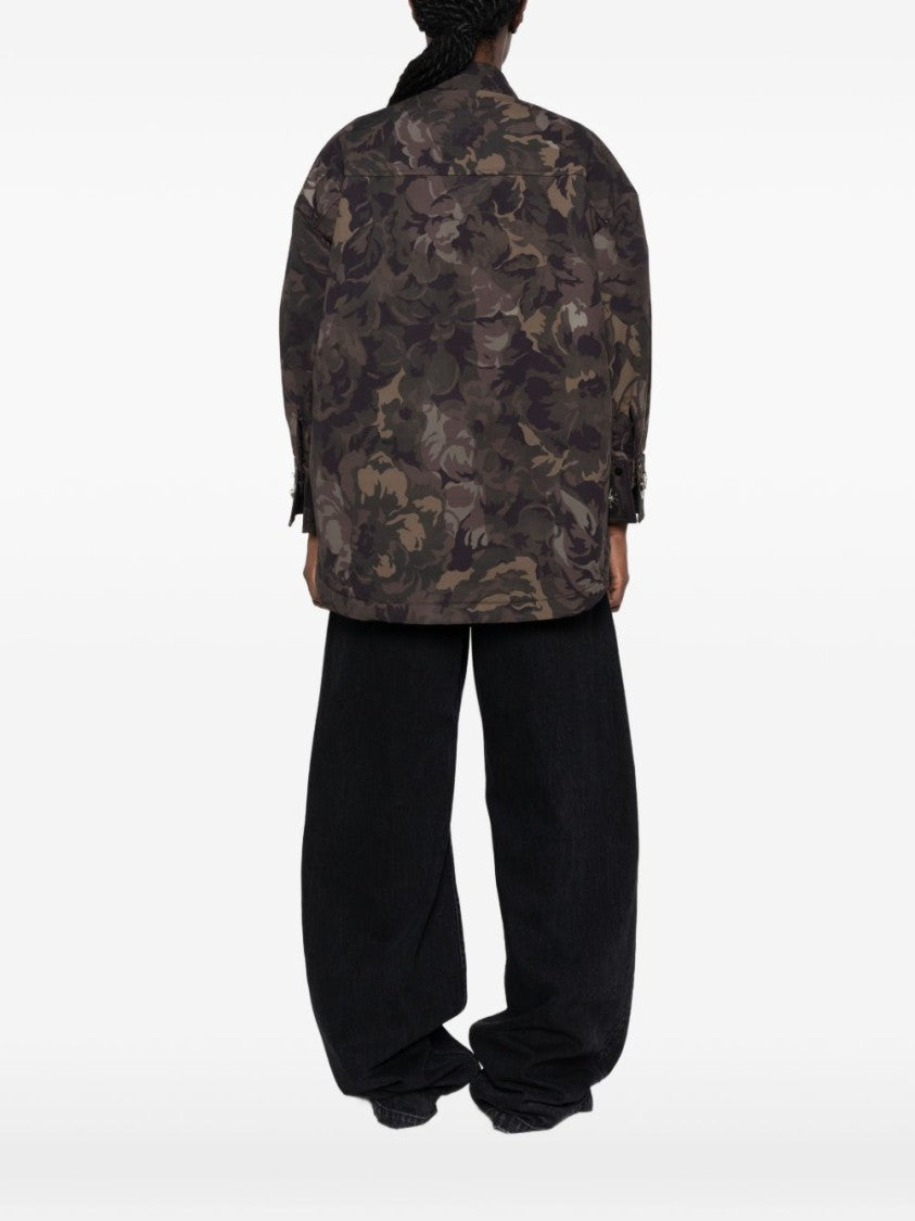 Pinko Technical Canvas Jewel Embroidered Camouflage Overshirt