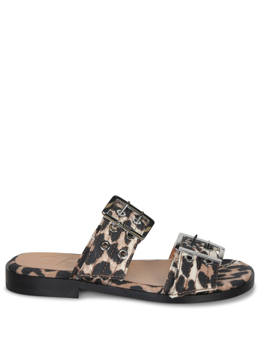 Ganni Leopard Buckle Slide Sandals