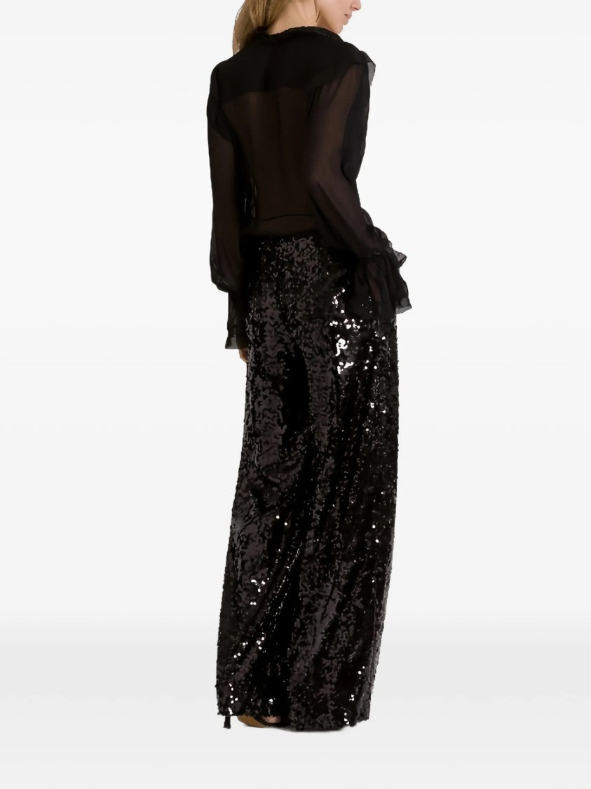 Alberta Ferretti Black Pantalone Wide-Leg Sequin Polyester Pants