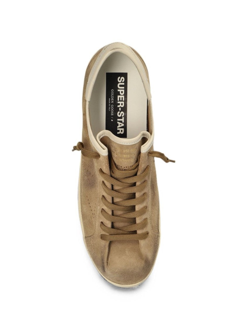 Golden Goose Distressed Brown Suede Perforated Star Sneakers