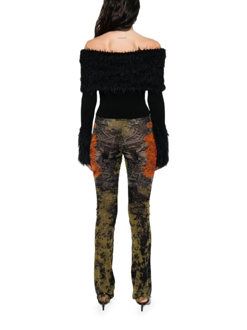 Jean Paul Gaultier Black Off-Shoulder Ribbed Knit Sweater