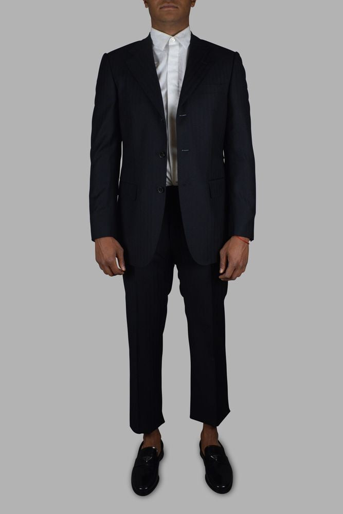 Gucci Navy Blue Two-Piece Suit With Tone-On-Tone Stripes