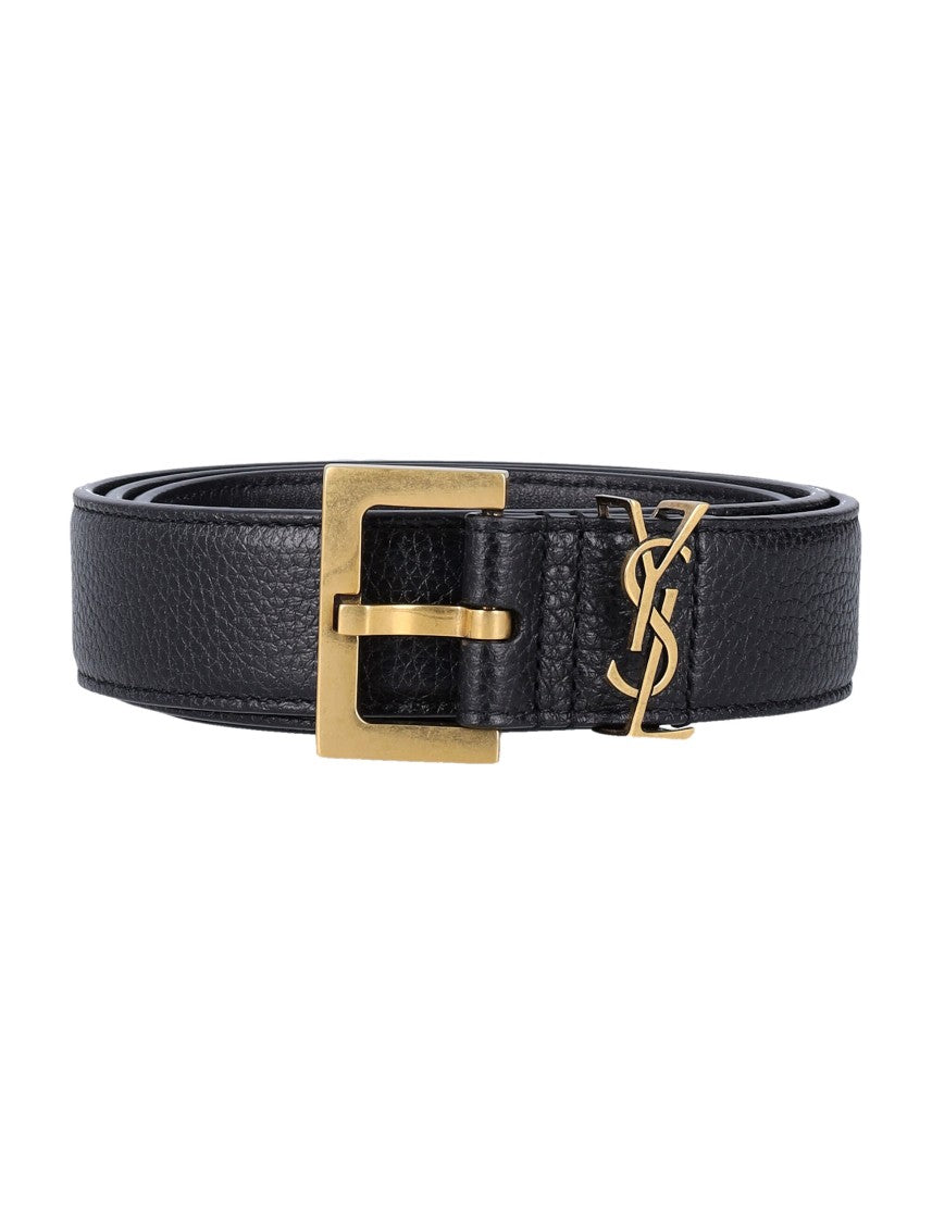 Saint Laurent Textured Black Calf Leather Cassandra Belt