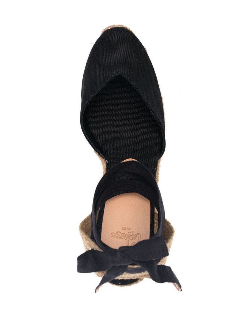 Castaner Black Wedge Sandals With Ribbon Closure
