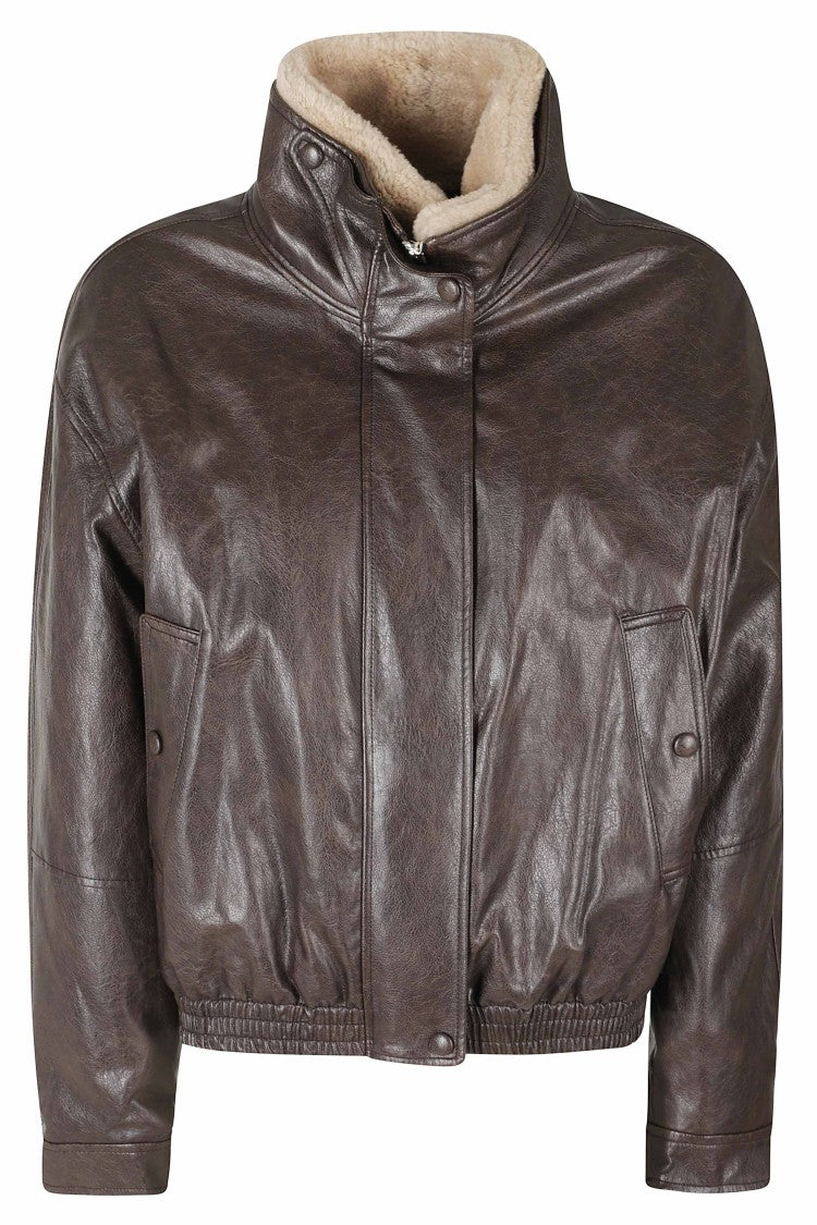 Low Classic Brown Fur Collar Faux Leather Jacket