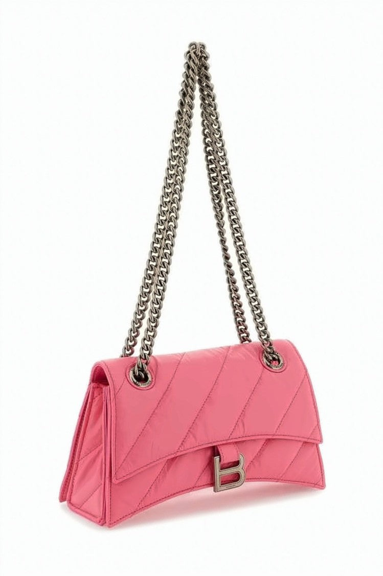 Balenciaga Quilted Pink Shoulder Bag With Metallic Chain Strap