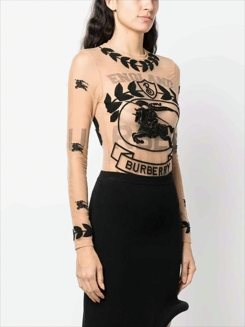 Burberry Sheer Long-Sleeve Bodysuit With Embroidered Motifs