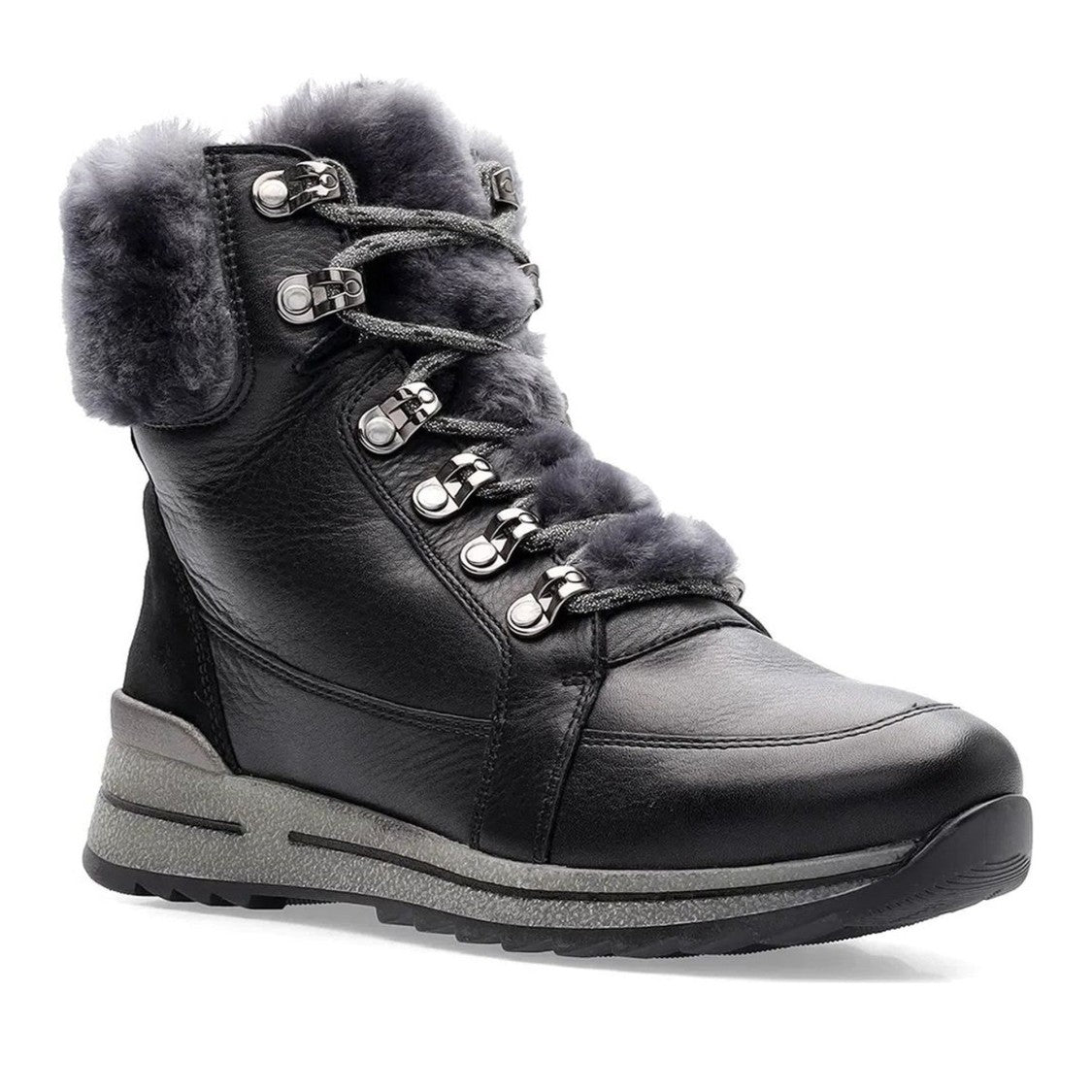 Ara Black Osaka Wool-Lined Leather Wedge Boots