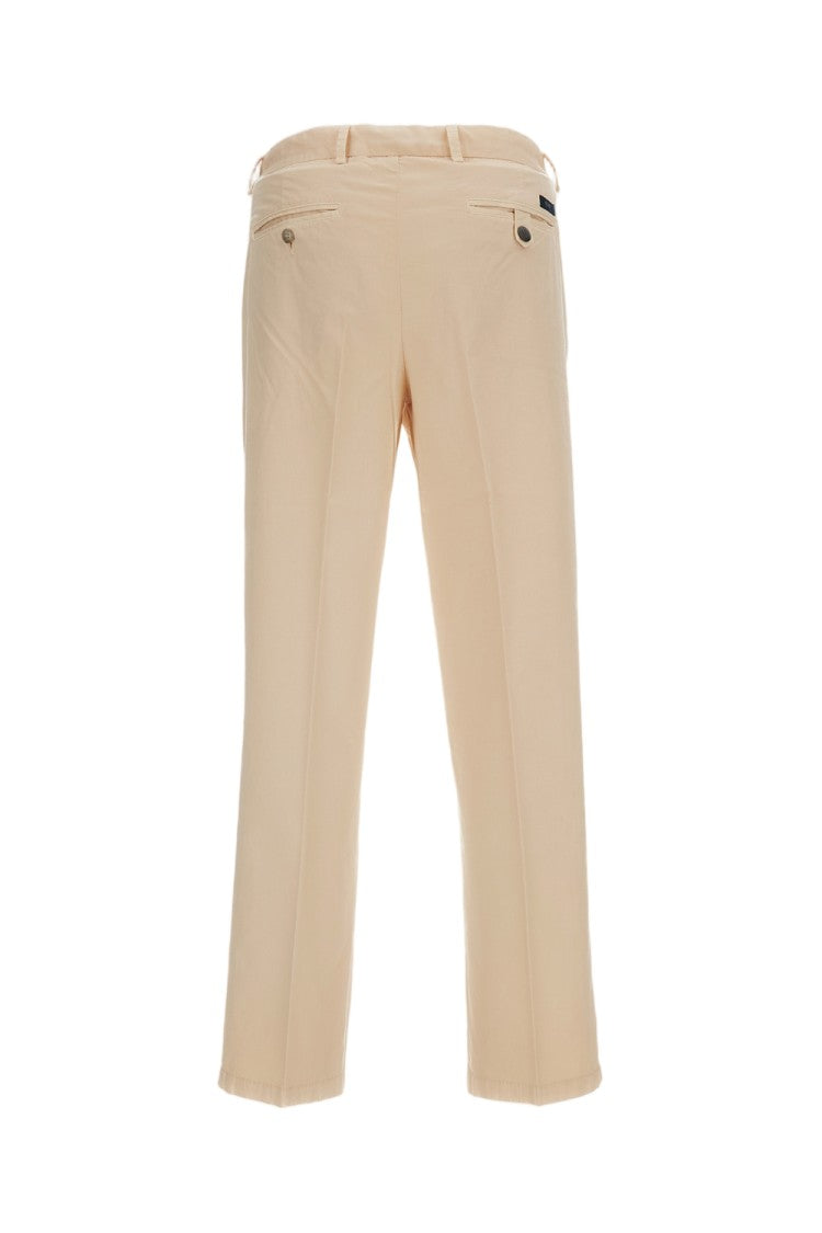 Fay Beige Herringbone Cotton Trousers With Classic Tailored Finish