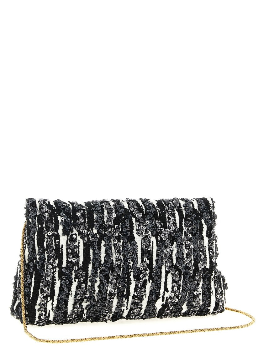 Dries Van Noten Two-Tone Pleated Jacquard Clutch With Sequin Detail