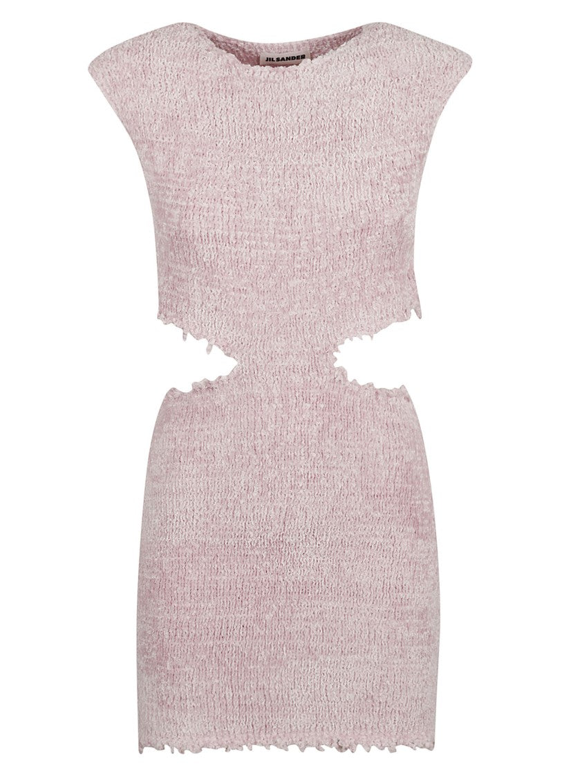 Jil Sander Cut-Out Waist Purple Dress With Textured Fabric