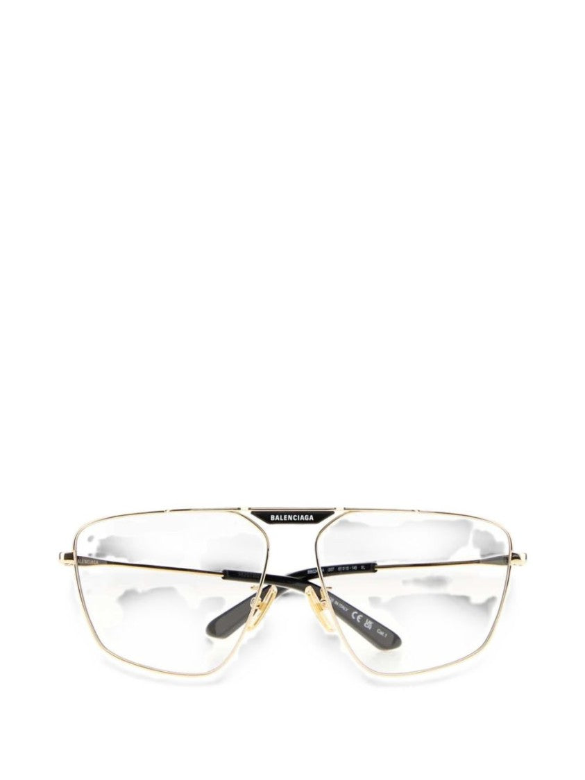 Balenciaga Rectangular Gold Finish Metal Sunglasses