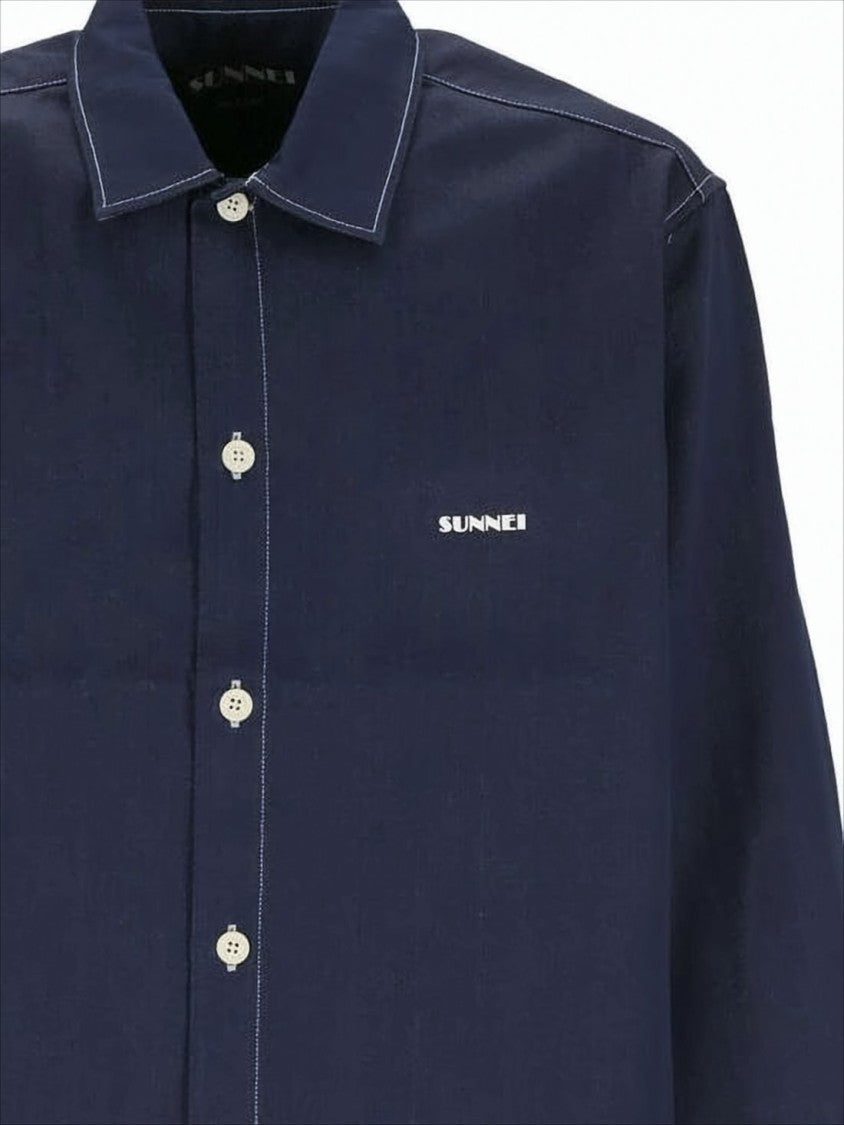 Sunnei Navy Blue Denim Shirt With Contrast Stitching