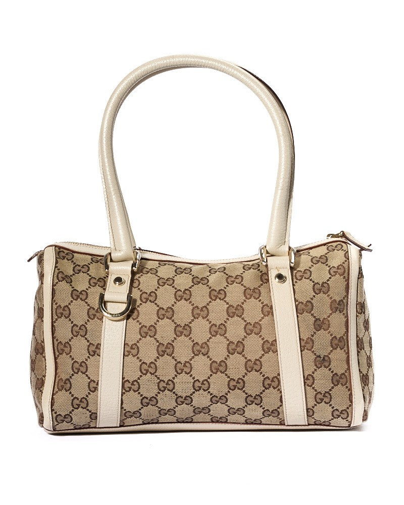 Gucci Small Gg Supreme White Boston Bag