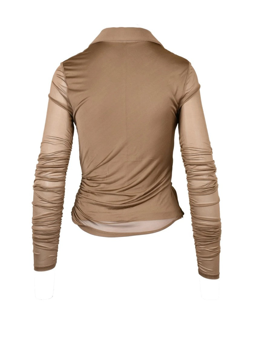 Max Mara Taupe Viscose-Blend Wrap Blouse