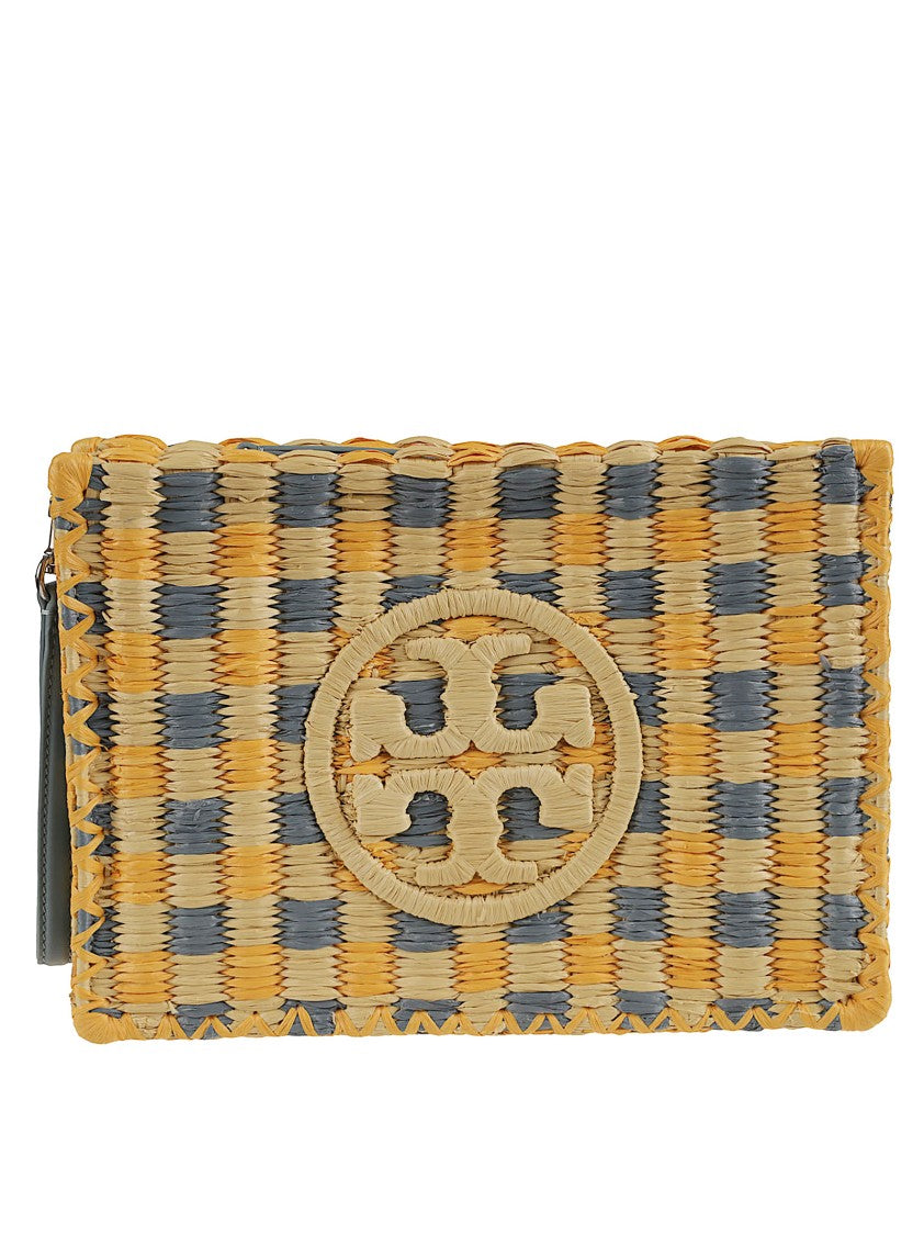 Tory Burch Woven Raffia Bag With Checkered Pattern